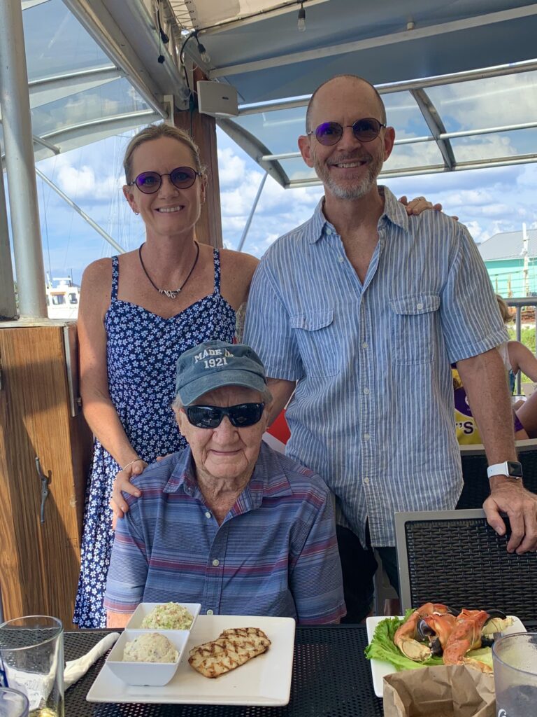 Theresa and Joe with dad on his 98th birthday